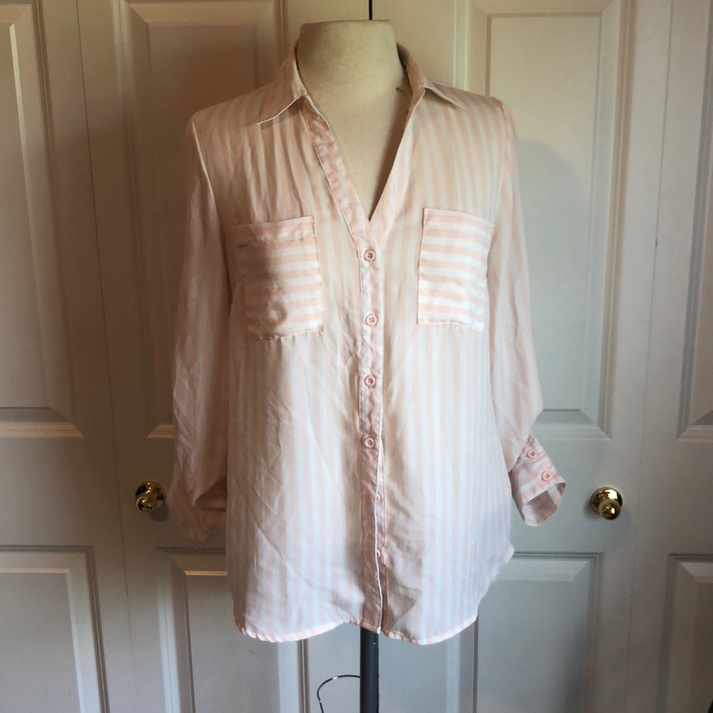 Pink and white stripped formal shirt